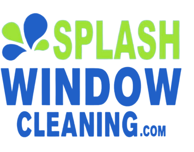 Splash Window Cleaning logo featuring stylized blue and green water droplets, with the text "SPLASH WINDOW CLEANING .com" in blue and green.