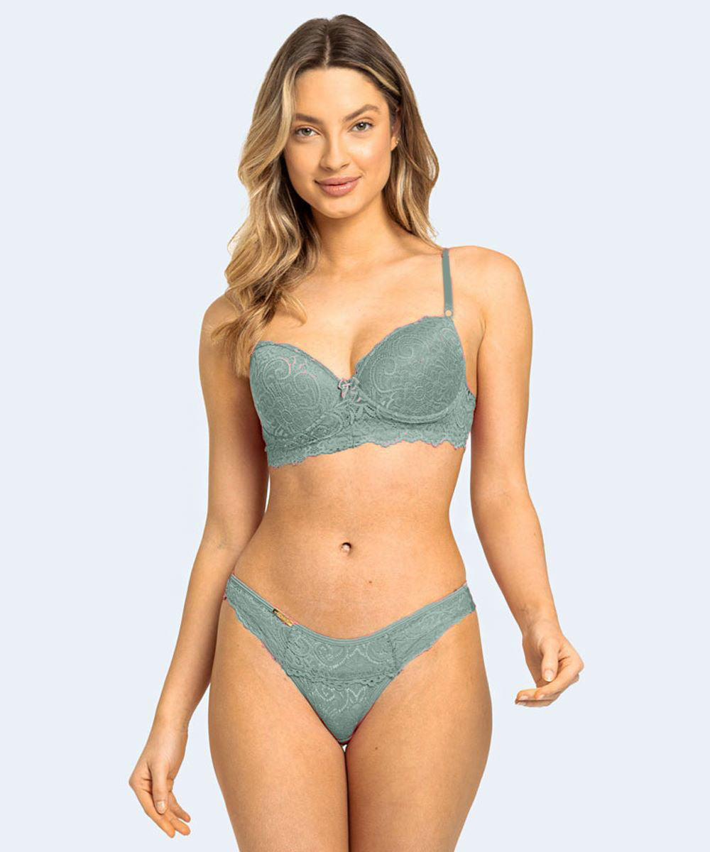 Conjunto de Renda Calcinha Fio Duplo com Microfibra - FEMME FATALLE
