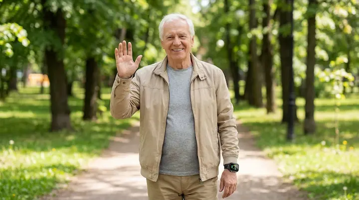 Senior walking outdoors independently