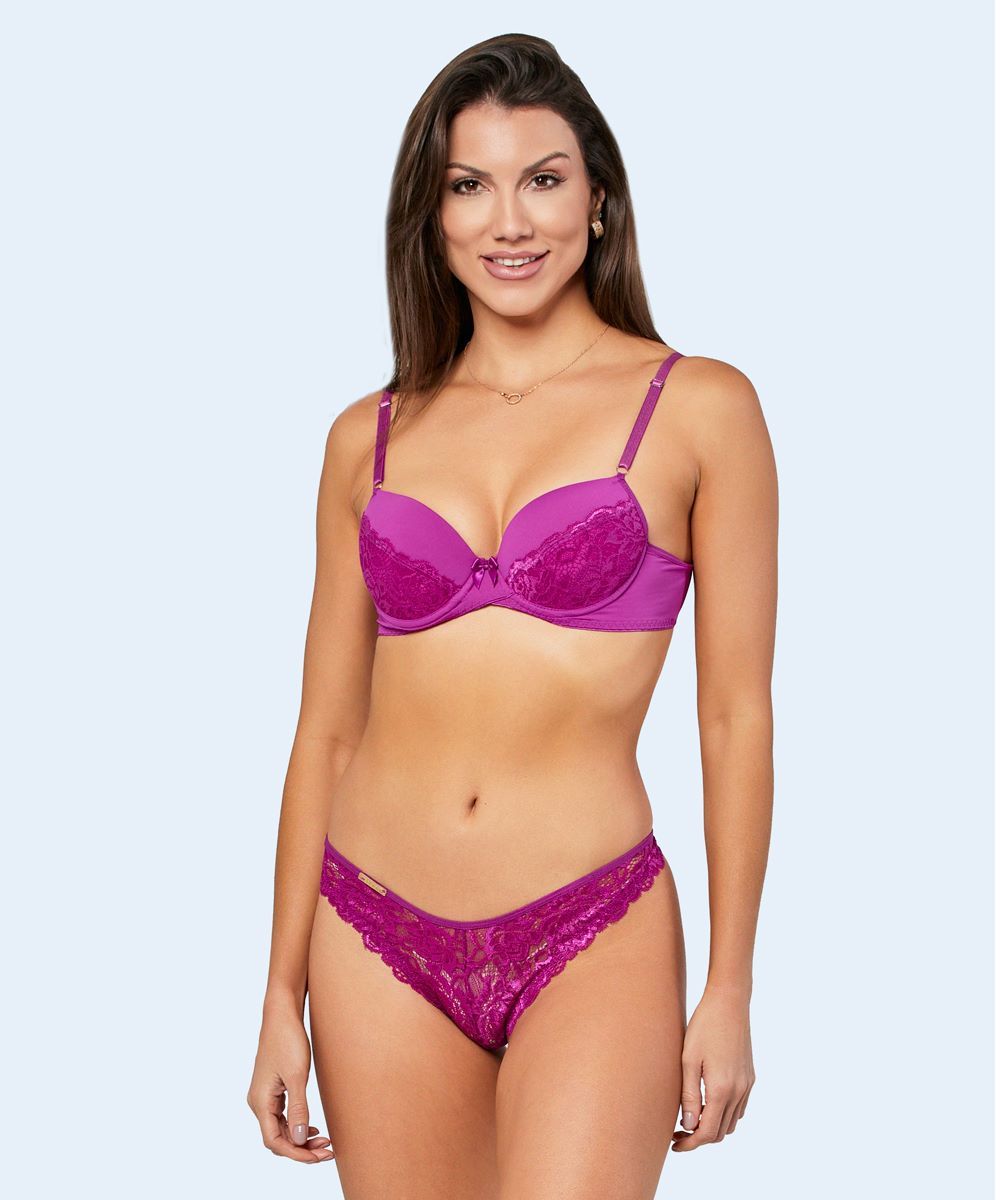 Conjunto de Microfibra com Detalhe de Renda Calcinha Fio Duplo - FEMME FATALLE